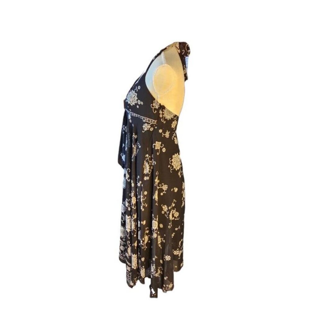 Halter Dress Sz 8 Plaza South Black Floral Assymmetric Cruise Resort Beach - Picture 2 of 11